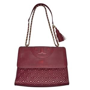 Tory Burch Burgundy Leather Fleming Convertible Purse Bag
